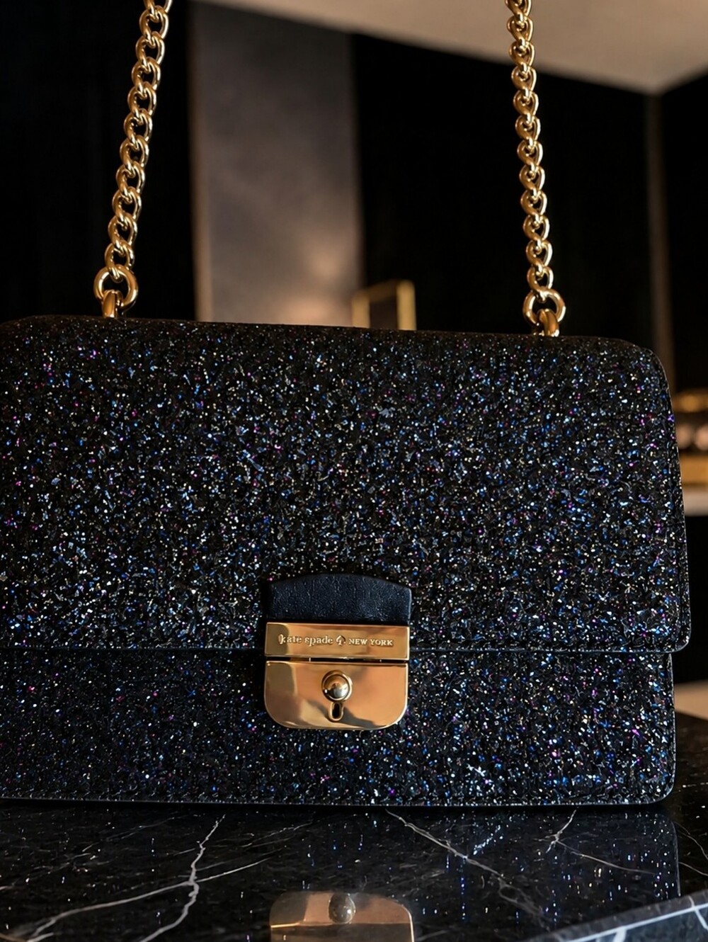 Kate Spade Sunset Lane Eden Glitter Black  Crossbody Evening Bag